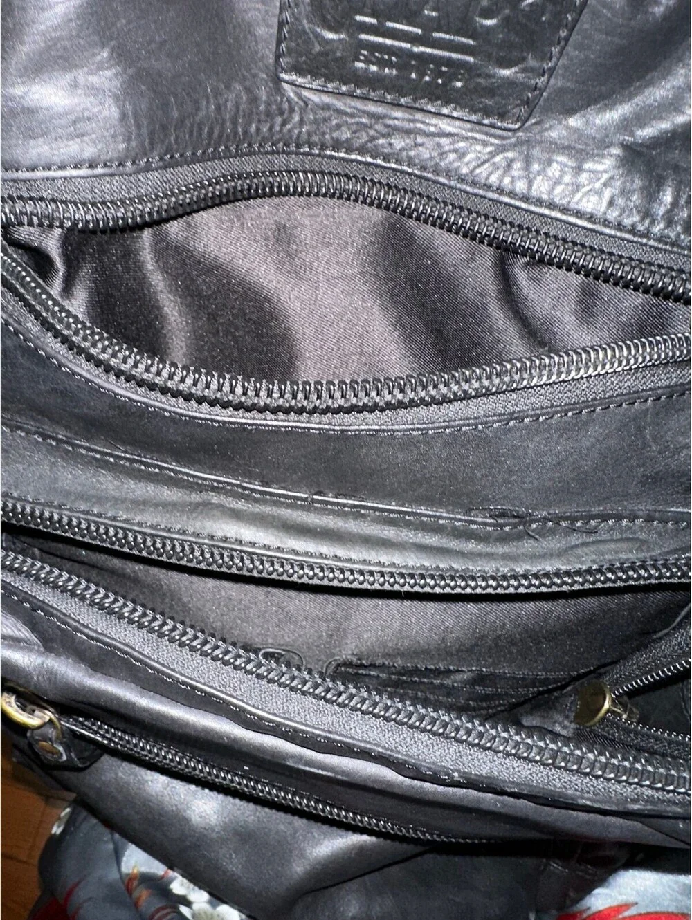Chaps Black Leather Backpack Men's Inner & Outer Pockets